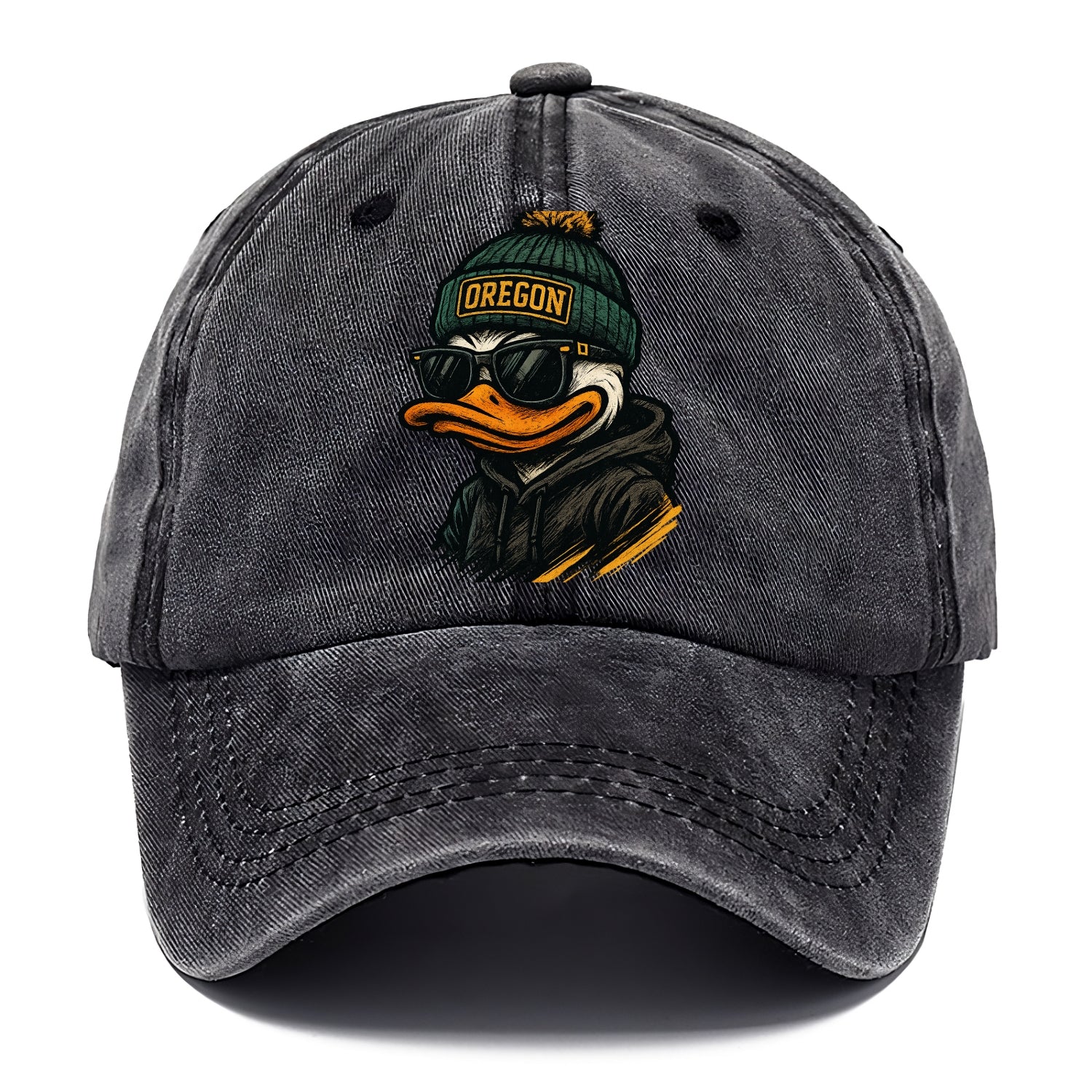 Eugene Duck wearing Oregon beanie with O patch - Classic Cap - Graphite