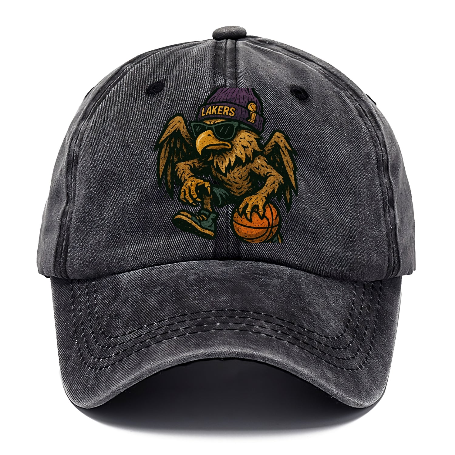 Los Angeles Golden Eagle wearing Lakers beanie with trophy patch and wayfarer - Classic Cap - Graphite