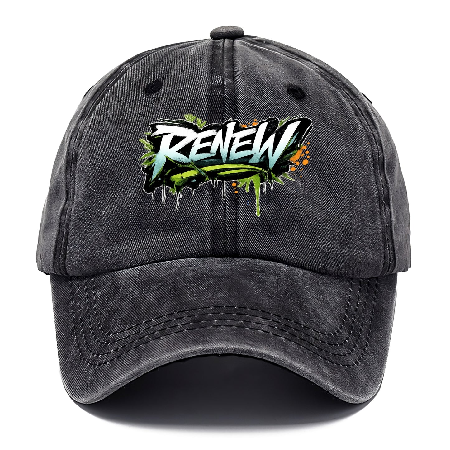 Bold typography design - "RENEW" - starting fresh, regenerating - Classic Cap - Graphite
