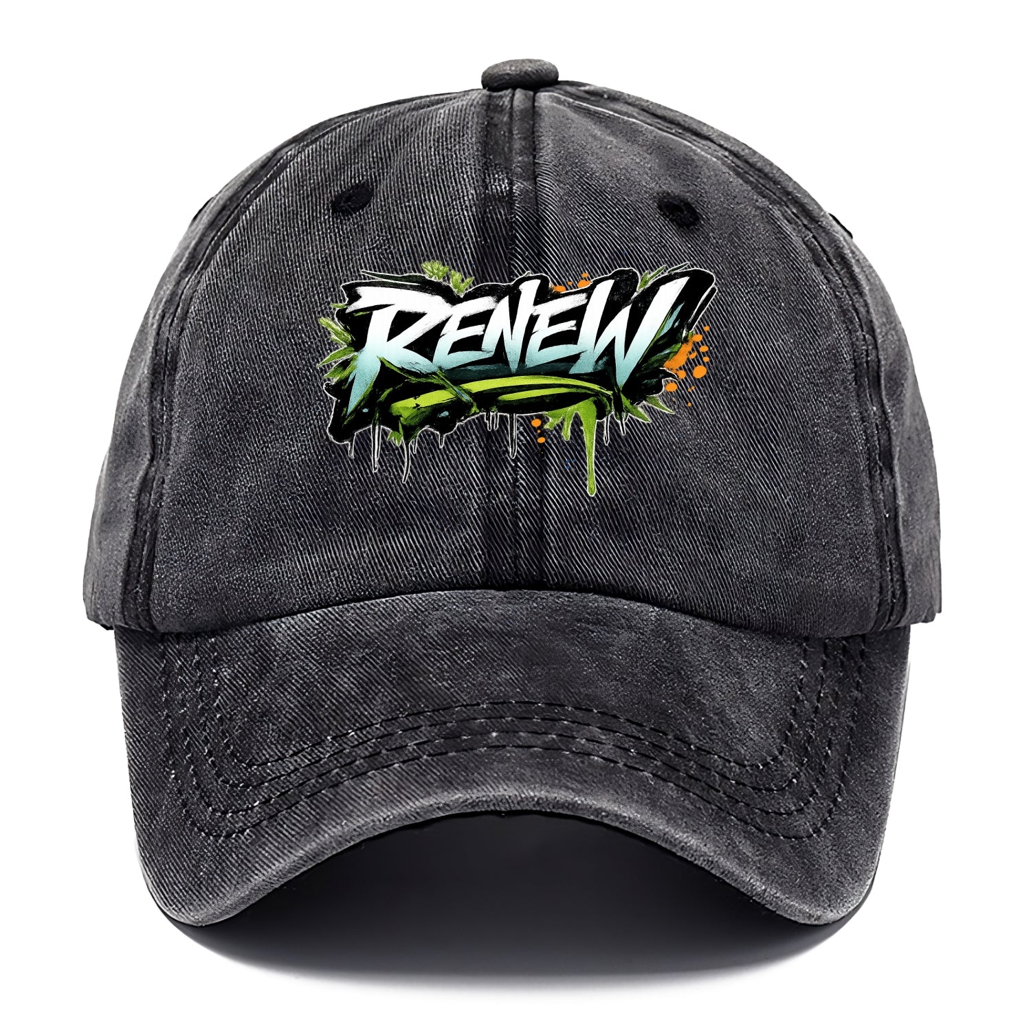 Bold typography design - "RENEW" - starting fresh, regenerating - Classic Cap - Graphite