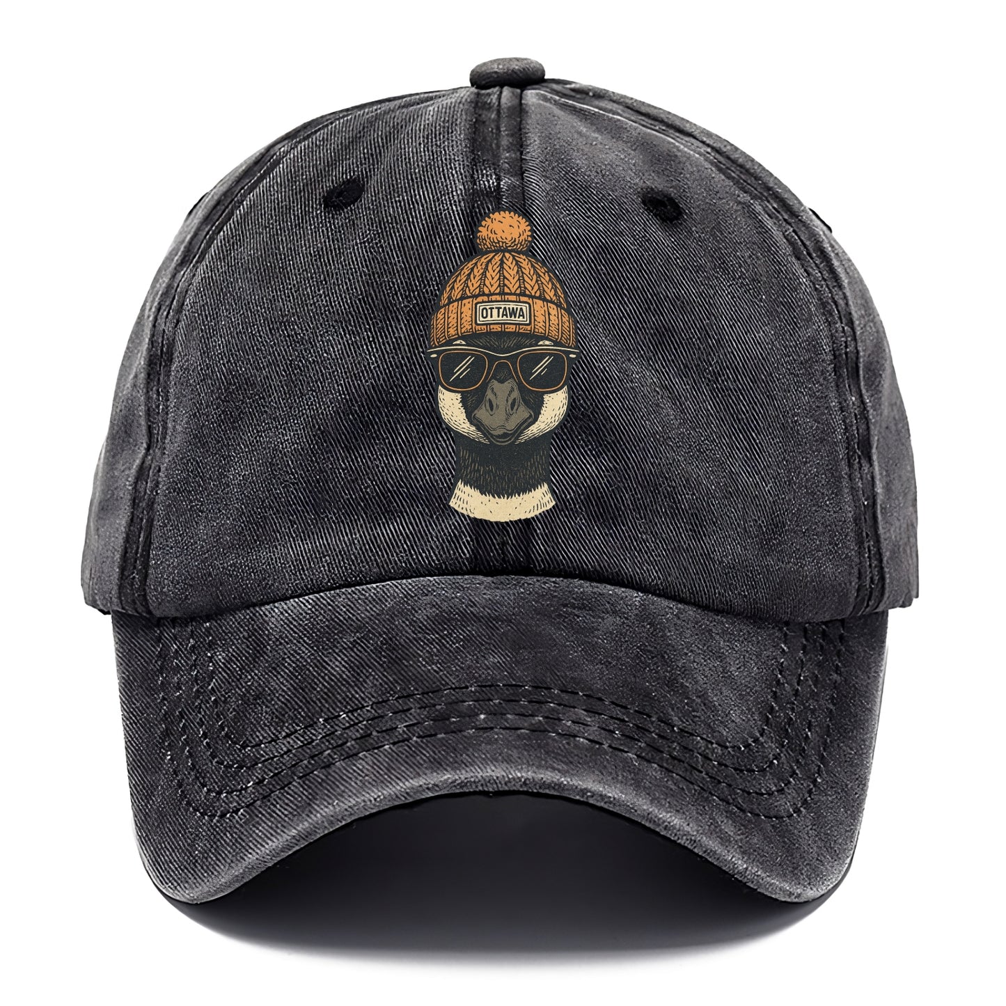 Ottawa Canadian Goose wearing Ottawa beanie with pom pom and wayfarer sunglasses - Classic Cap - Graphite