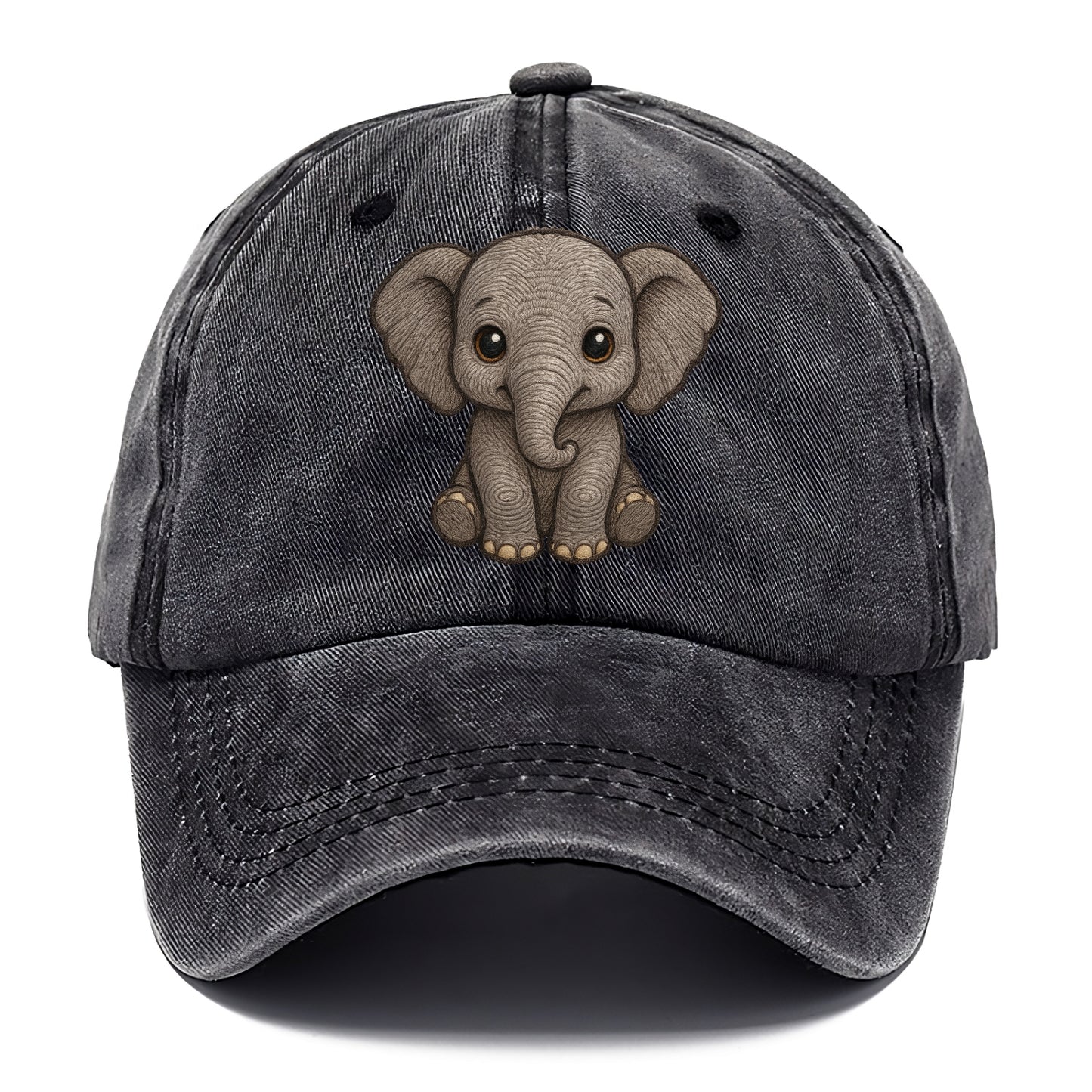 Baby Elephant - gray wrinkly, tiny trunk, large floppy ears, kind dark eyes, - Classic Cap - Graphite