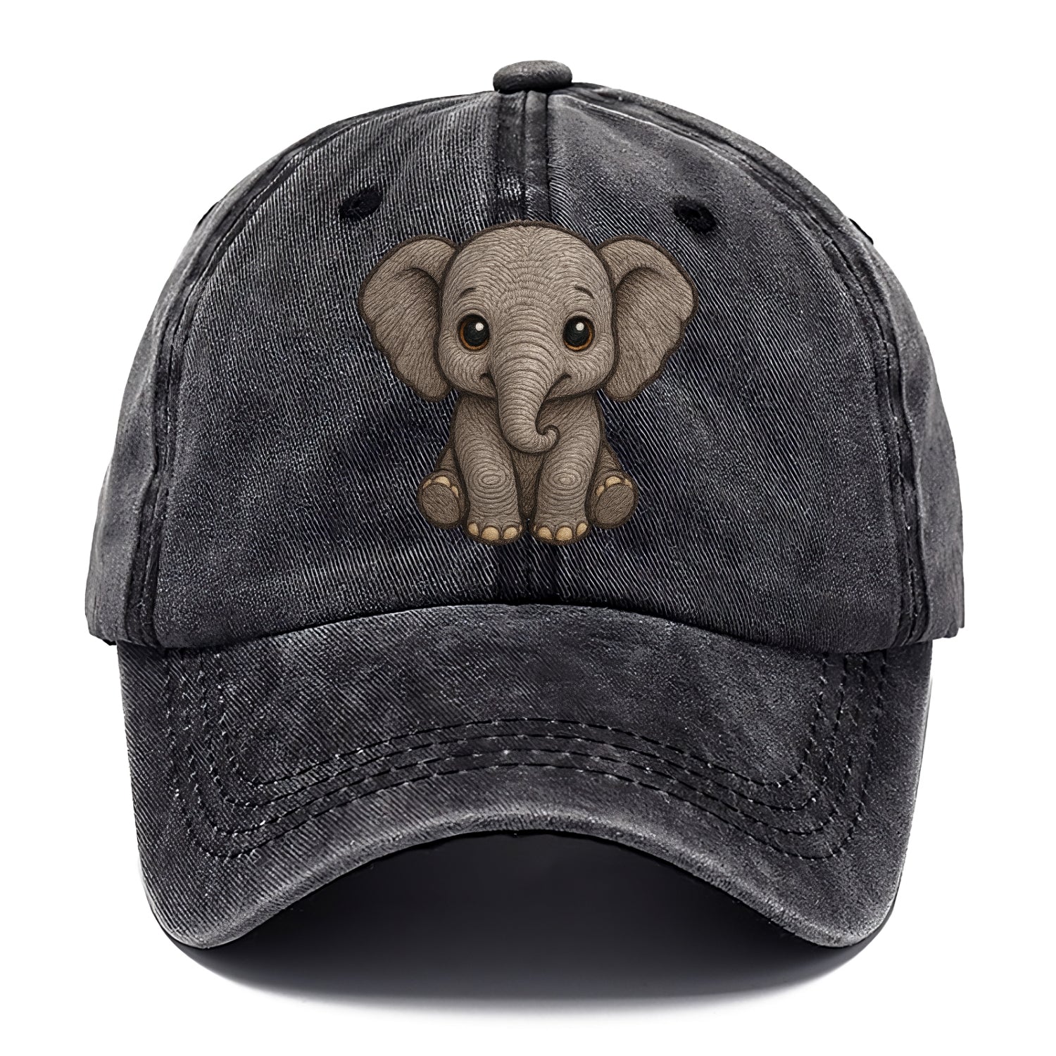 Baby Elephant - gray wrinkly, tiny trunk, large floppy ears, kind dark eyes, - Classic Cap - Graphite