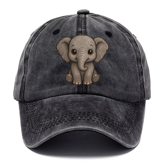 Baby Elephant - gray wrinkly, tiny trunk, large floppy ears, kind dark eyes, - Classic Cap - Graphite