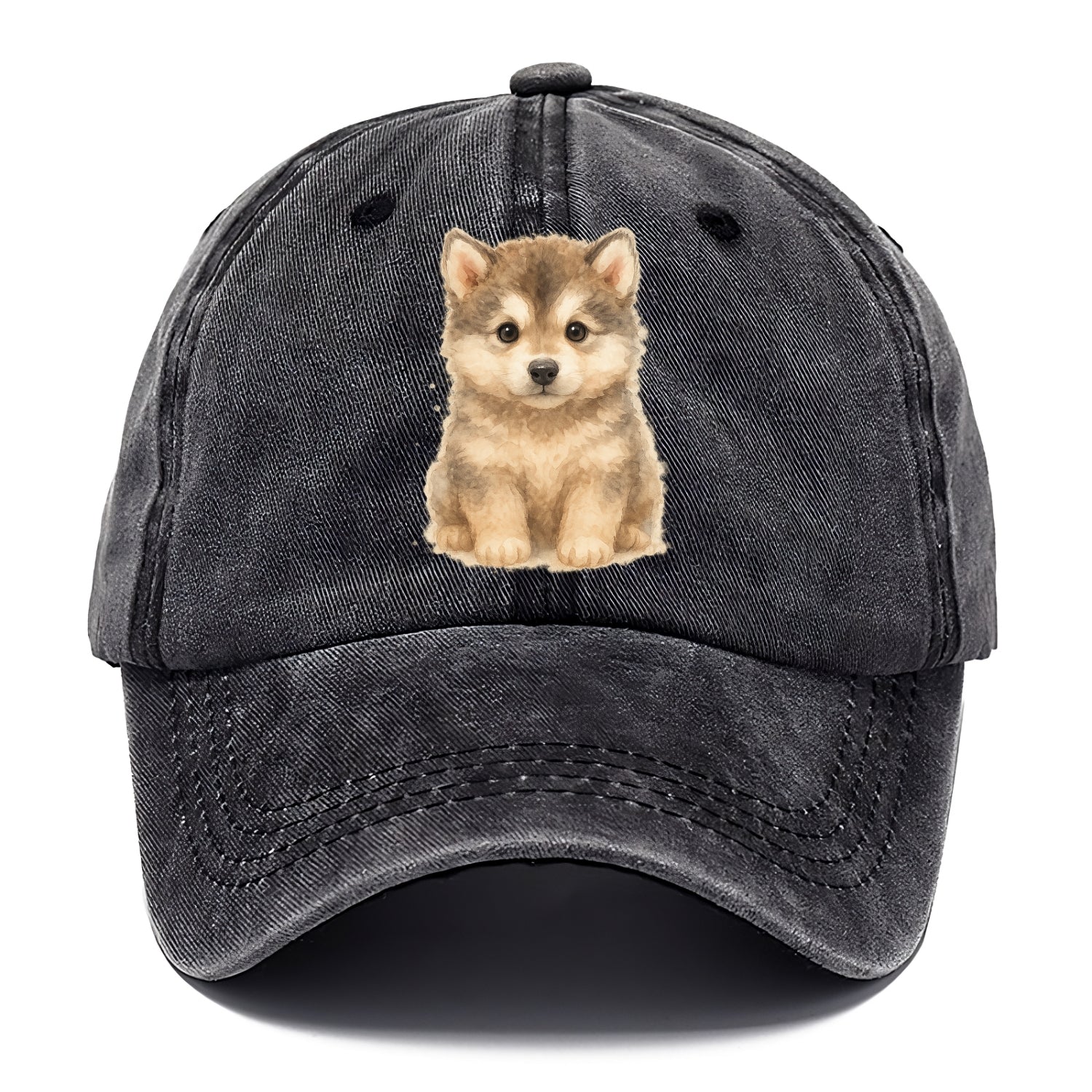 Baby Alaskan Malamute Puppy - wolf-like, fluffy coat, friendly eyes, front-facing, - Classic Cap - Graphite