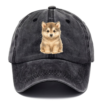 Baby Alaskan Malamute Puppy - wolf-like, fluffy coat, friendly eyes, front-facing, - Classic Cap - Graphite