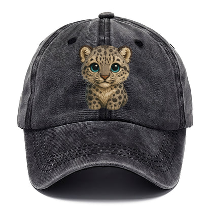 Baby Snow Leopard Cub - gray spotted, thick fur, blue-green eyes, front-facing, - Classic Cap - Graphite