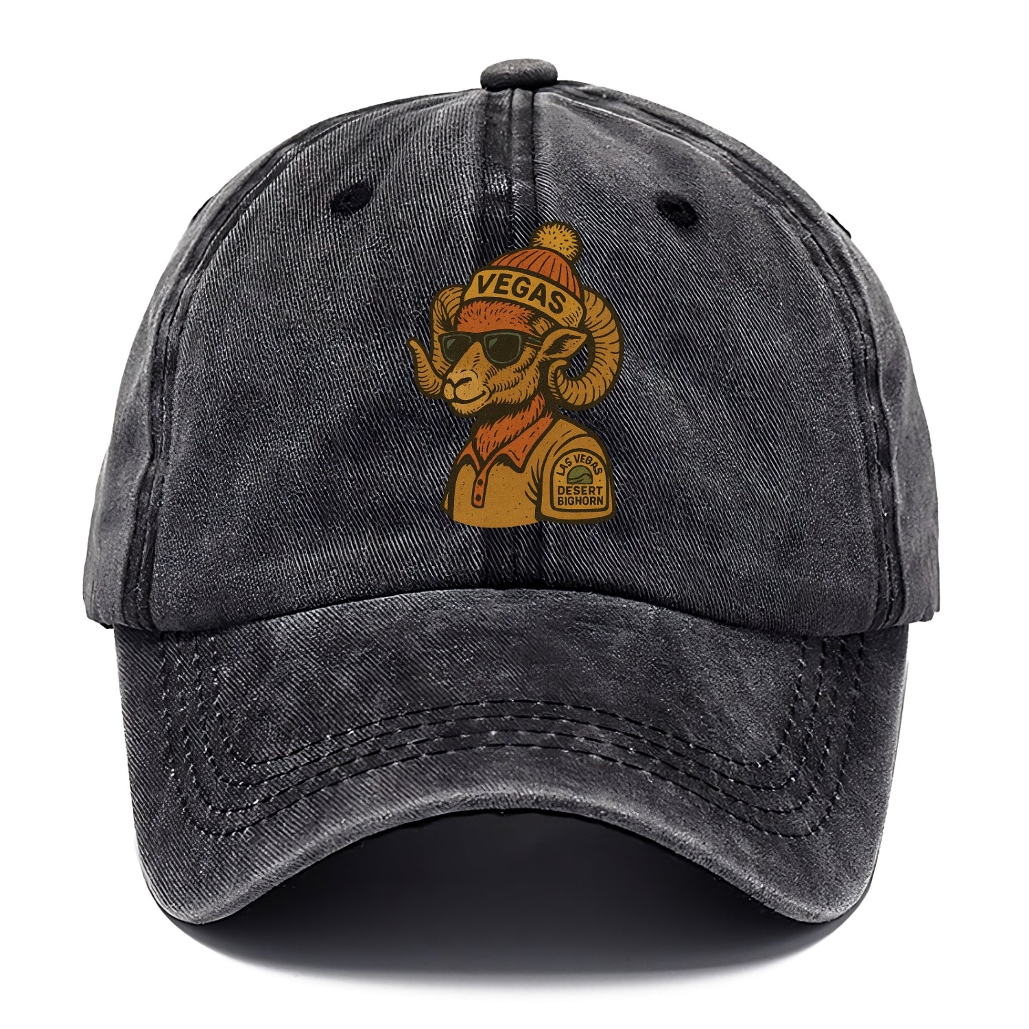 Las Vegas Desert Bighorn wearing Vegas beanie with pom pom and wayfarer sunglasses - Classic Cap - Graphite