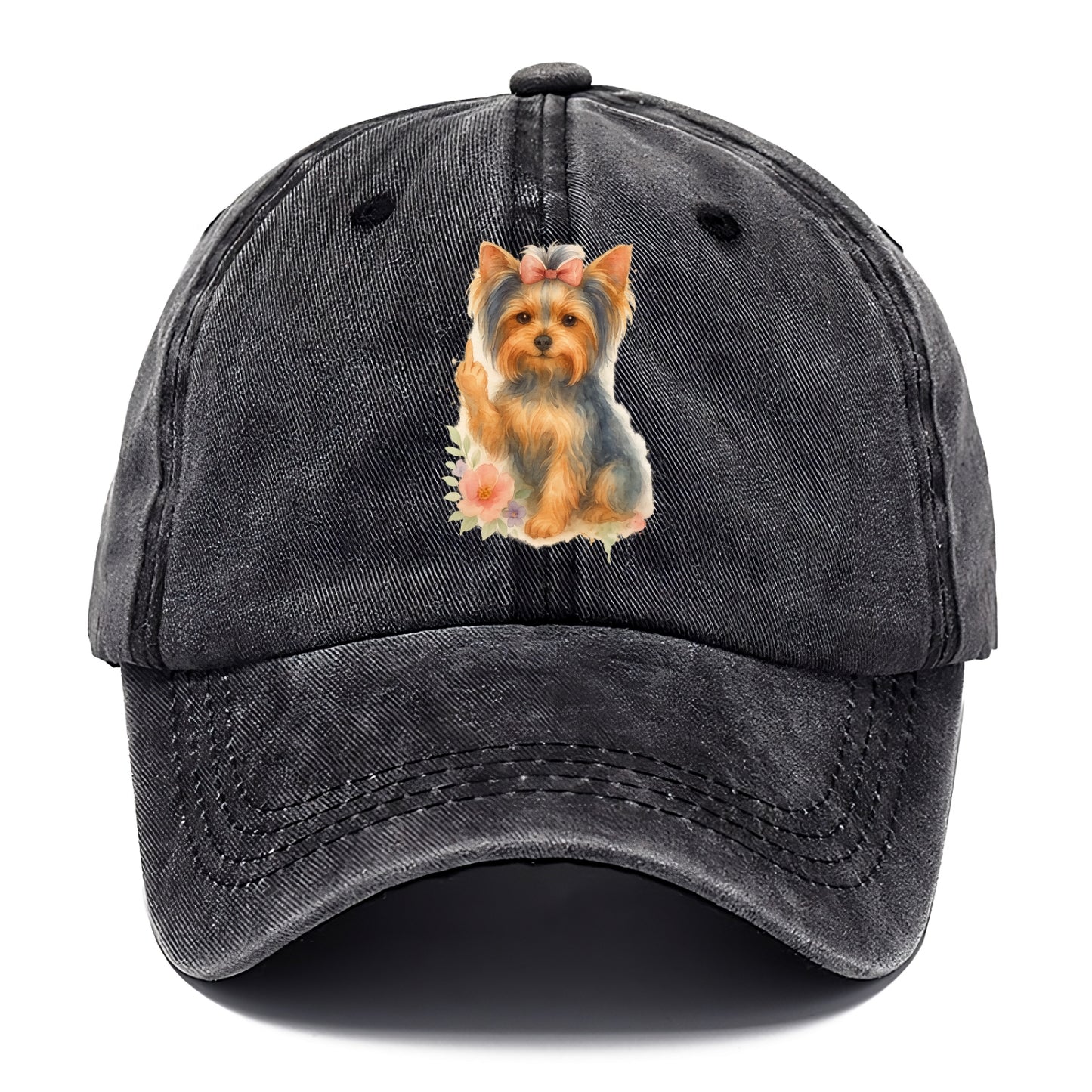 Yorkshire Terrier with topknot bow, one delicate paw flipping off - Classic Cap - Graphite
