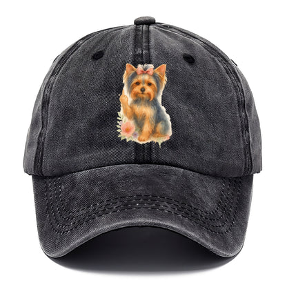 Yorkshire Terrier with topknot bow, one delicate paw flipping off - Classic Cap - Graphite