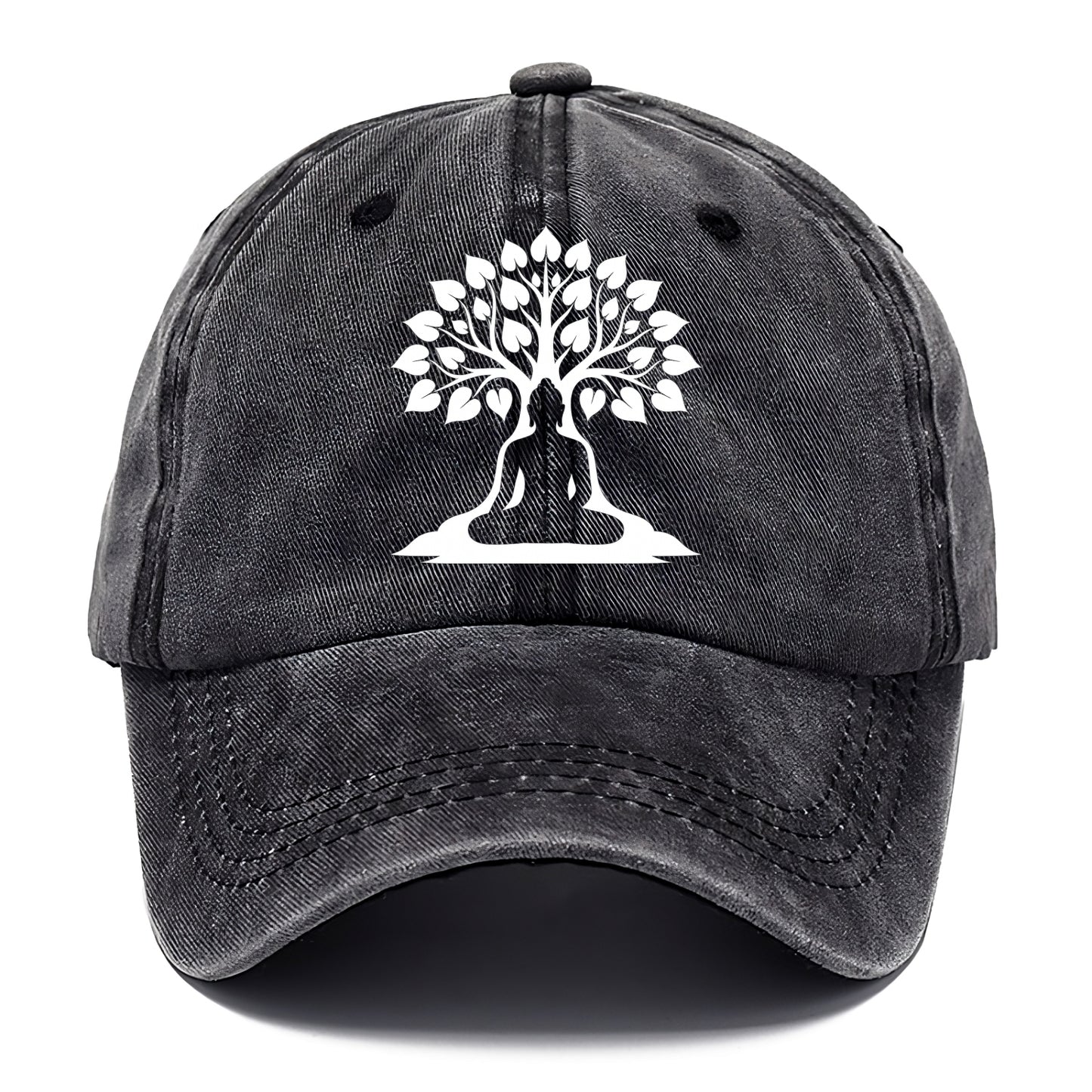 Buddha silhouette meditating - negative space forms bodhi tree - Classic Cap - Graphite