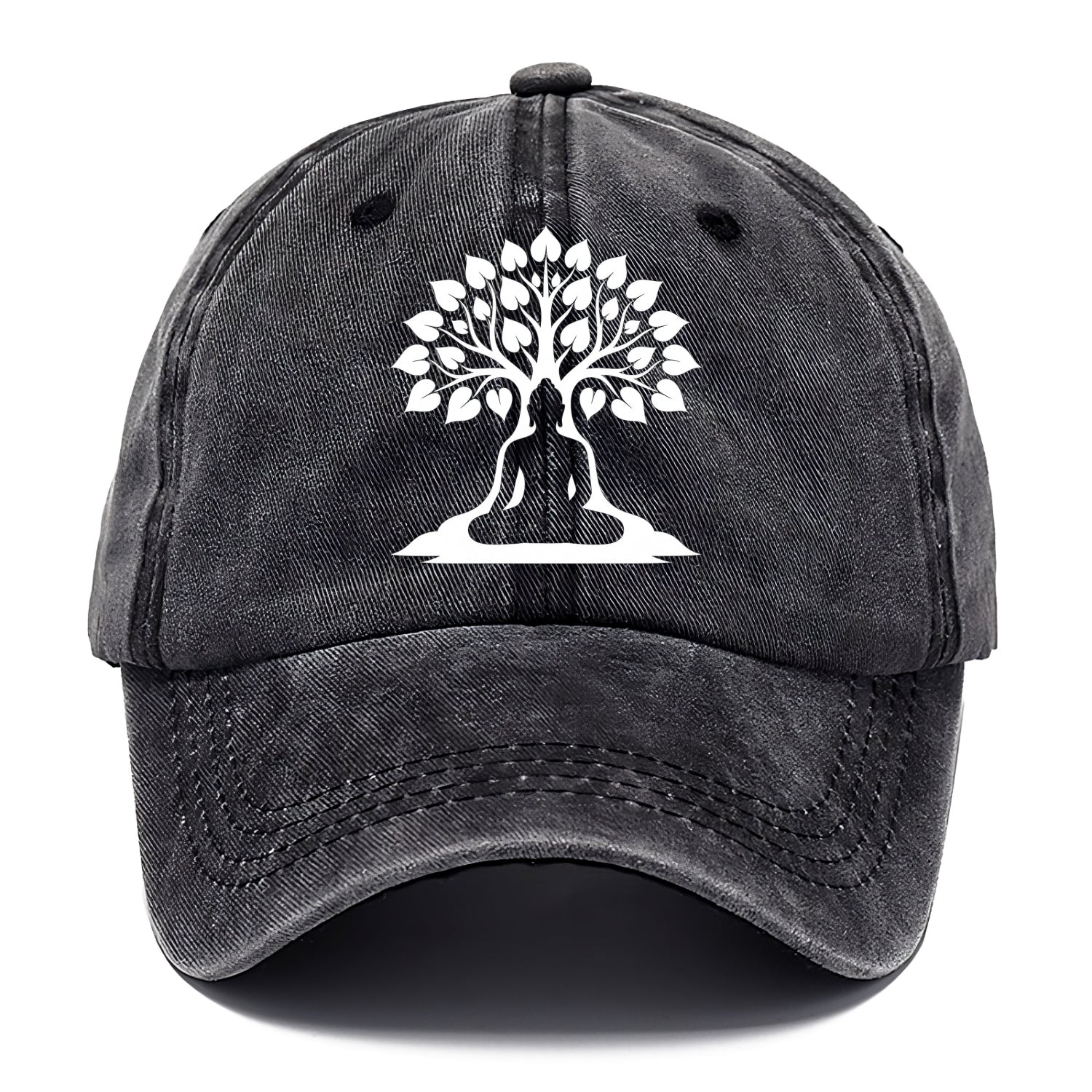 Buddha silhouette meditating - negative space forms bodhi tree - Classic Cap - Graphite