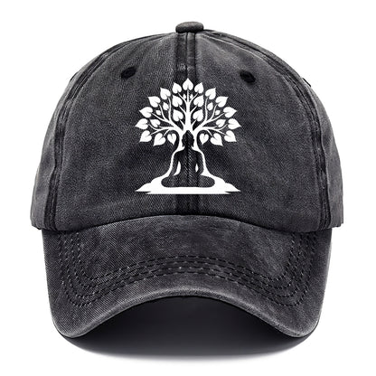 Buddha silhouette meditating - negative space forms bodhi tree - Classic Cap - Graphite