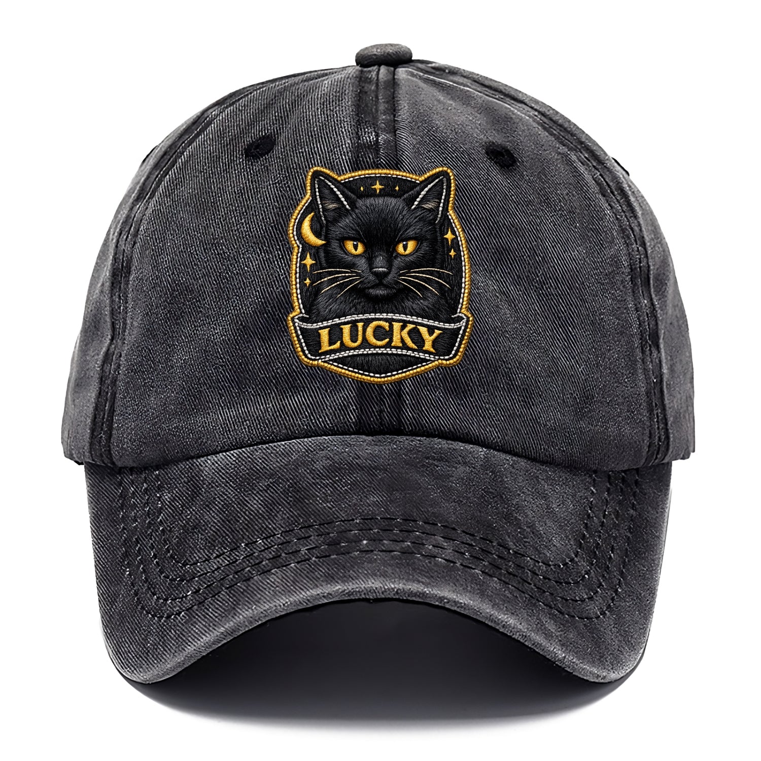 BLACK CAT LUCKY - sleek black cat with gold eyes in black , mysterious feline - Classic Cap - Graphite