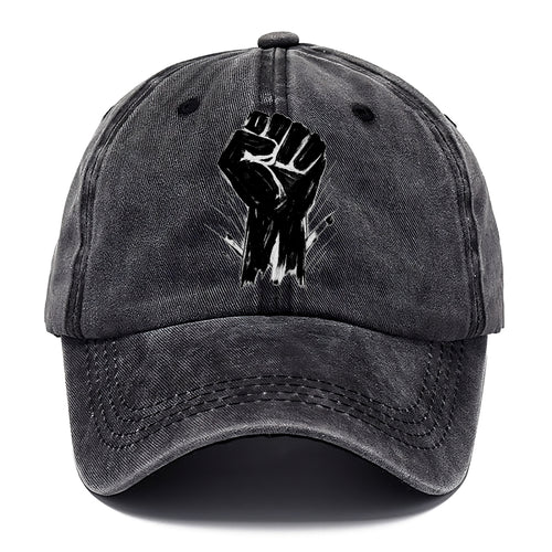 Raised fist in bold black ink brushstrokes - symbol of solidarity and resistance - Classic Cap