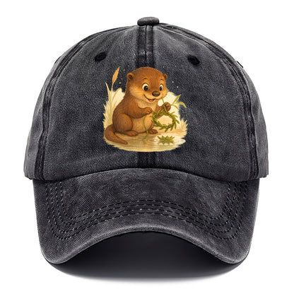 Otter weaving river reeds into a floating crown beside mirror-still water - Classic Cap - Graphite