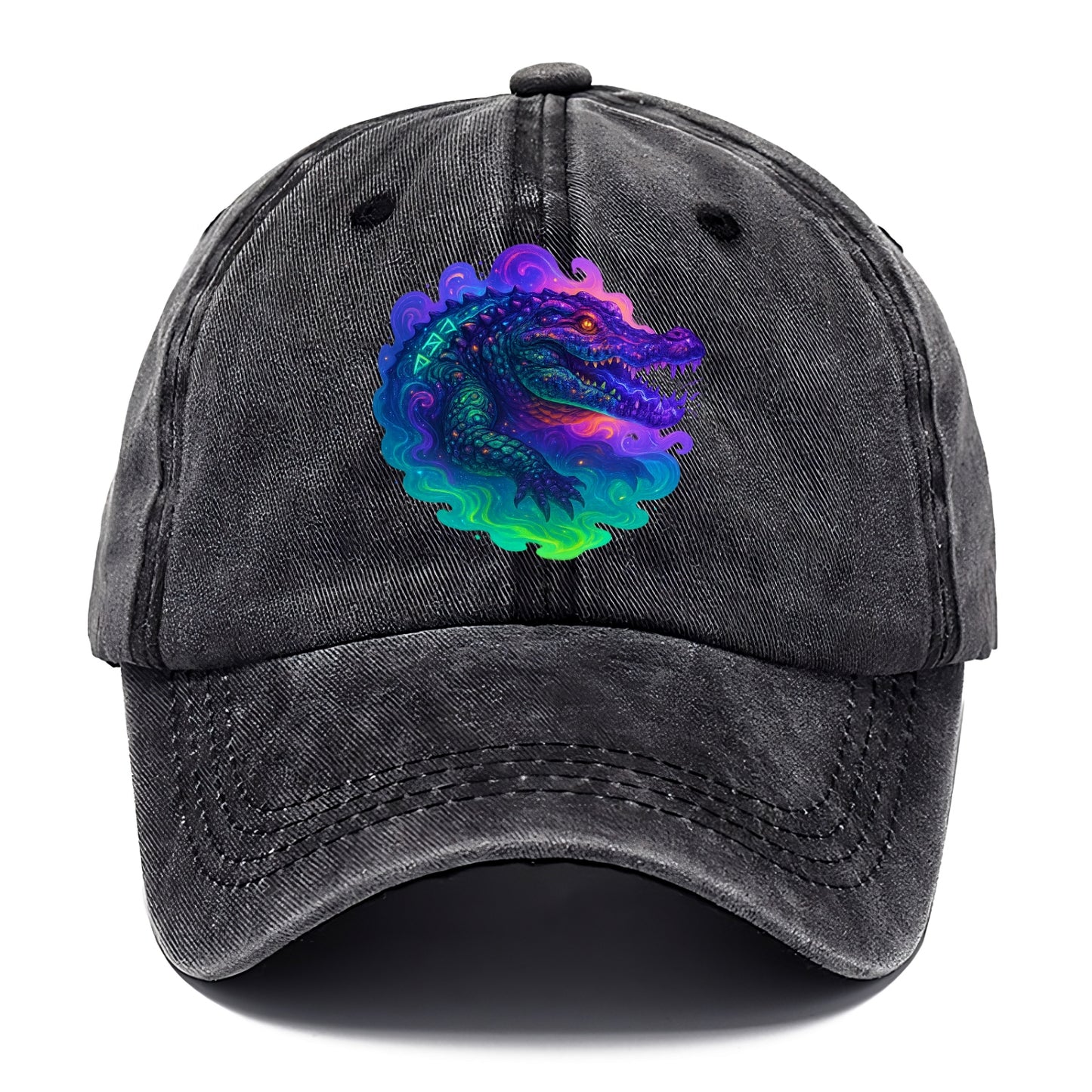 Primordial crocodile with scales pulsing plasma energy in green and purple, ancient - Classic Cap - Graphite