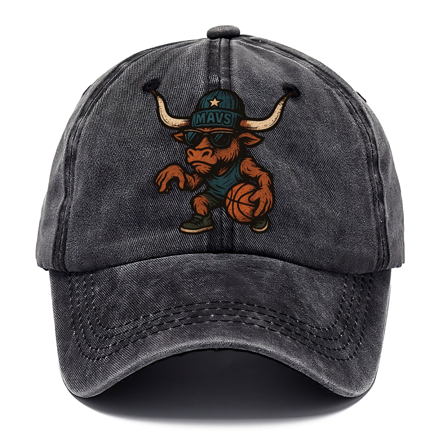 Texas Longhorn wearing Mavs beanie with lone star patch and wayfarer sunglasses - Classic Cap - Graphite