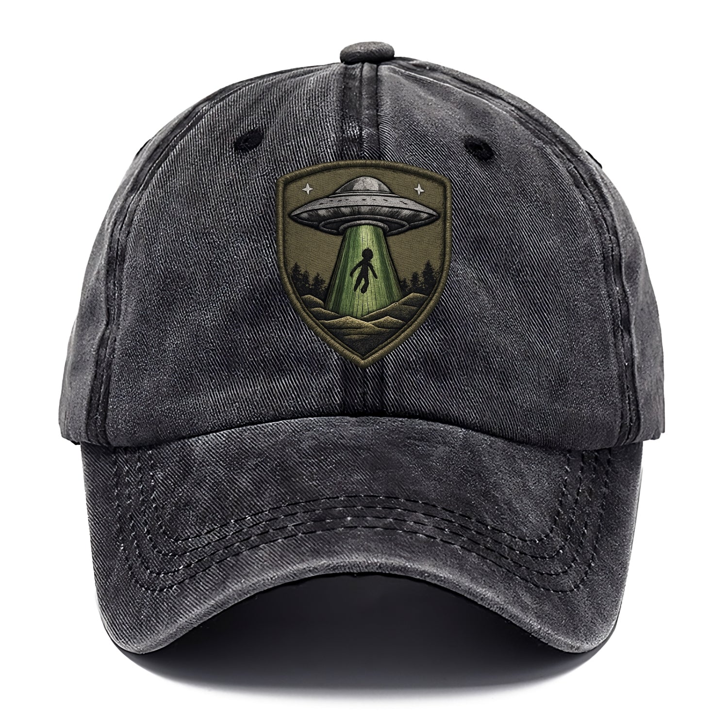 UFO ALIEN - flying saucer with beam in silver and green , extraterrestrial - Classic Cap - Graphite