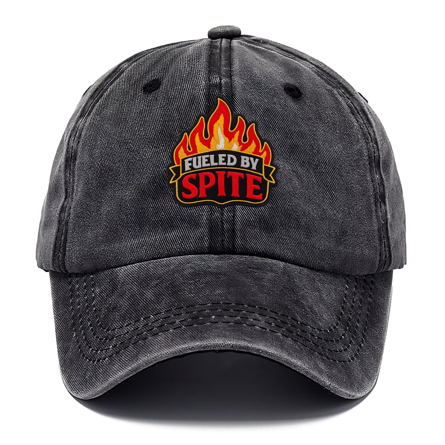 FUELED BY SPITE - fire with text in black and red , petty motivation - Classic Cap - Graphite