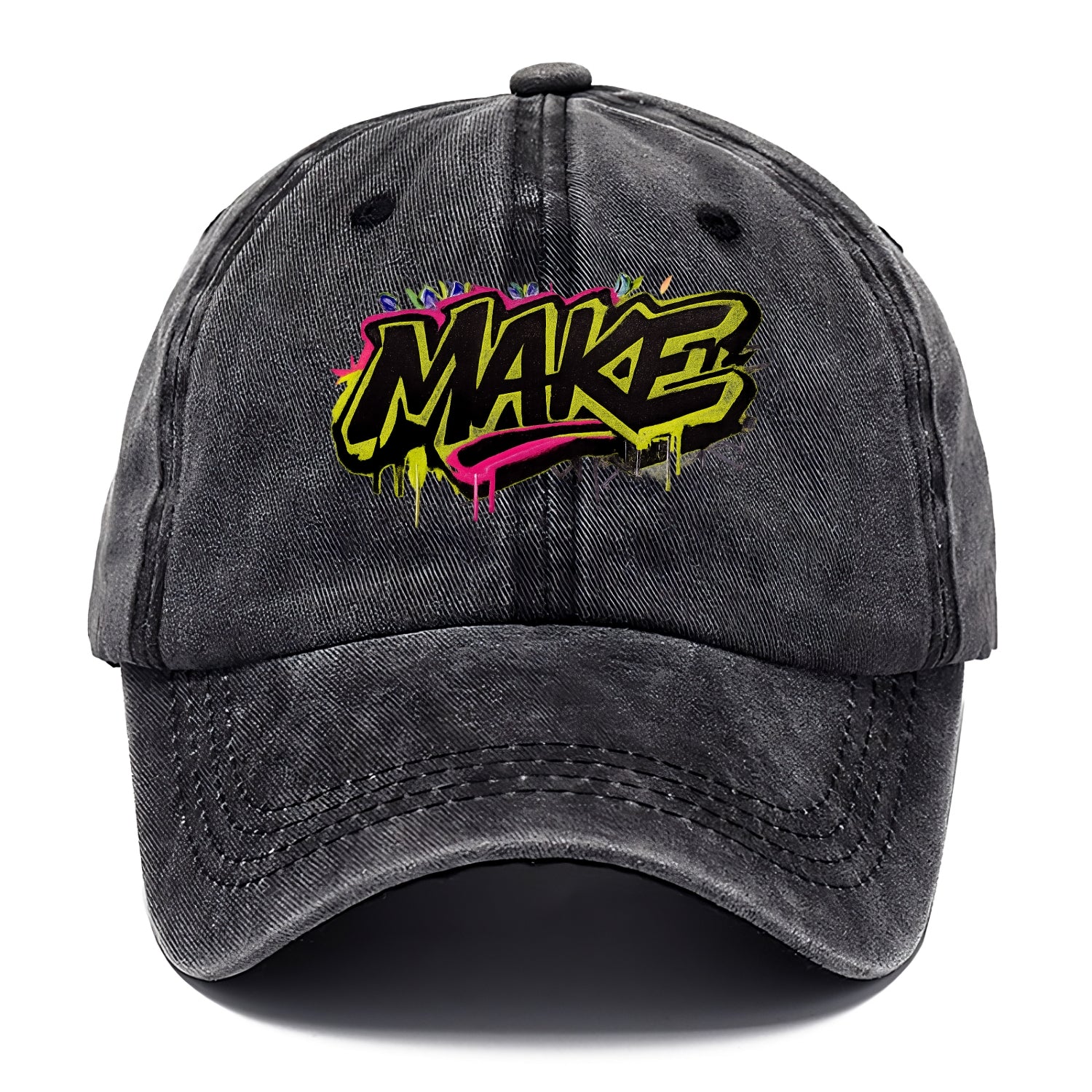 Bold typography design - "MAKE" - creating, producing, doing - Classic Cap - Graphite