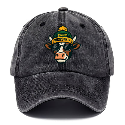 Wisconsin Cow wearing Packers beanie with Lambeau patch and wayfarer sunglasses - Classic Cap - Graphite