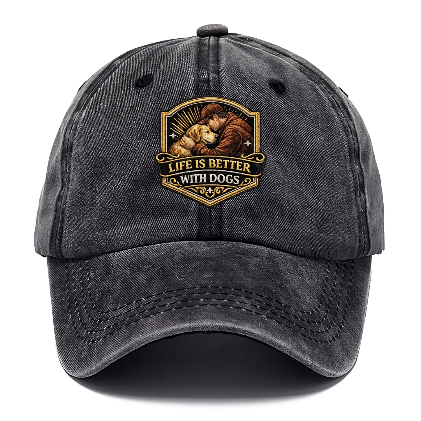 LIFE IS BETTER WITH DOGS - dog and human in brown , dog lover - Classic Cap - Graphite