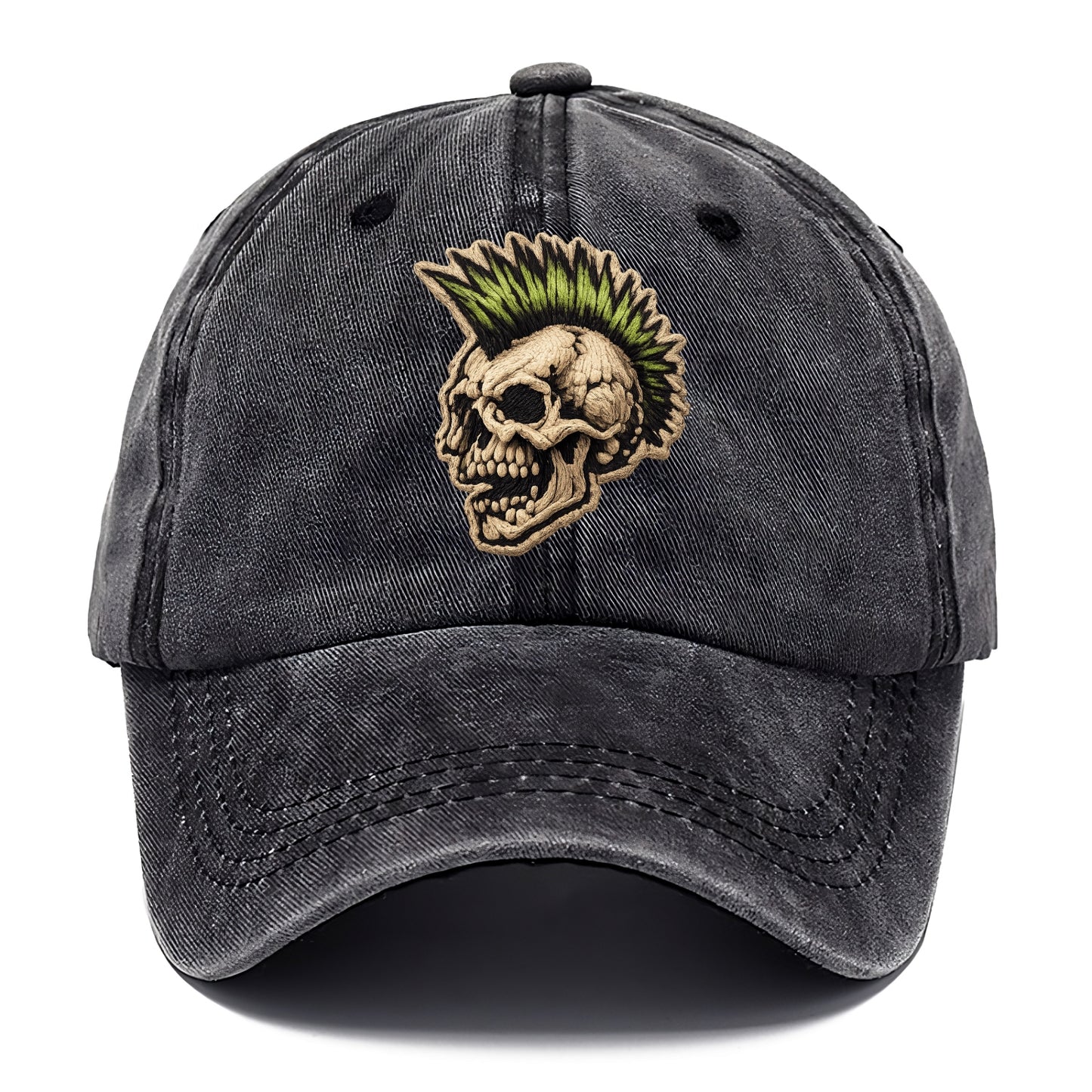 MOHAWK SKULL - punk skull with mohawk in neon green and black , punk rock - Classic Cap - Graphite