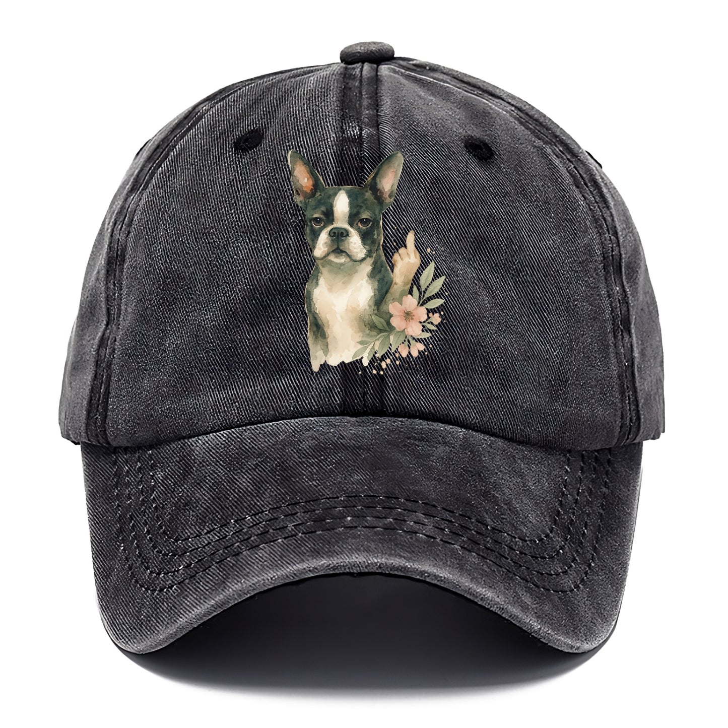 Boston Terrier with tuxedo markings, perky ears, paw up giving sass - Classic Cap - Graphite