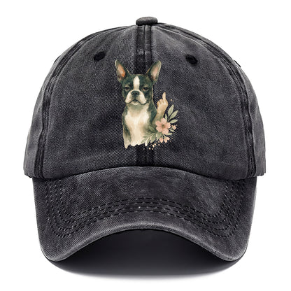 Boston Terrier with tuxedo markings, perky ears, paw up giving sass - Classic Cap - Graphite