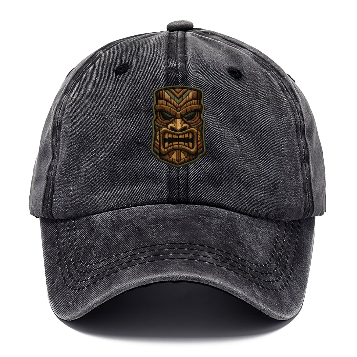 TIKI MASK - carved totem in brown and red , Polynesian - Classic Cap - Graphite