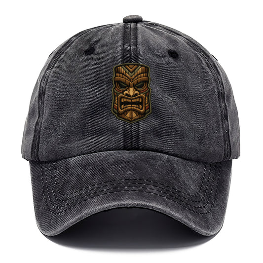 TIKI MASK - carved totem in brown and red , Polynesian - Classic Cap - Graphite