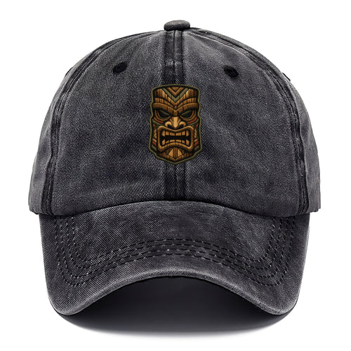 TIKI MASK - carved totem in brown and red , Polynesian - Classic Cap