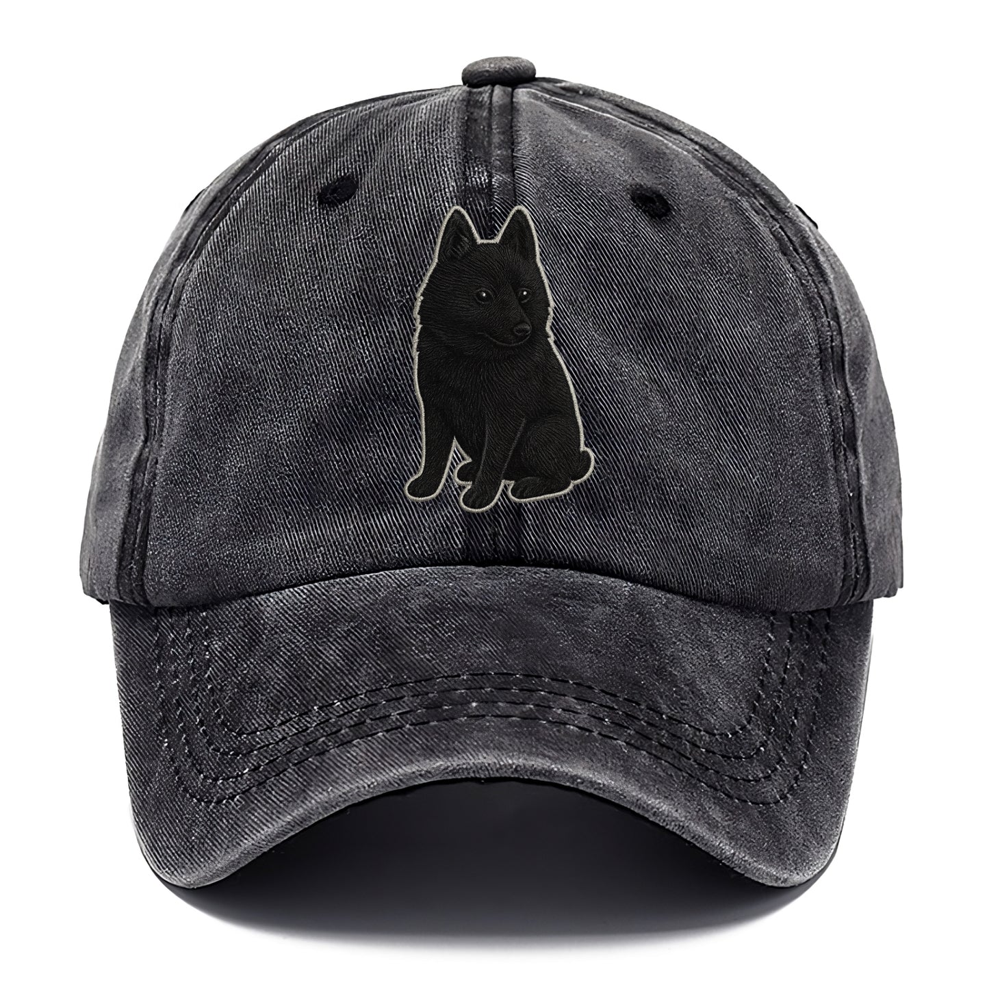 Schipperke - Solid black small embroidered sitting pose - Classic Cap - Graphite