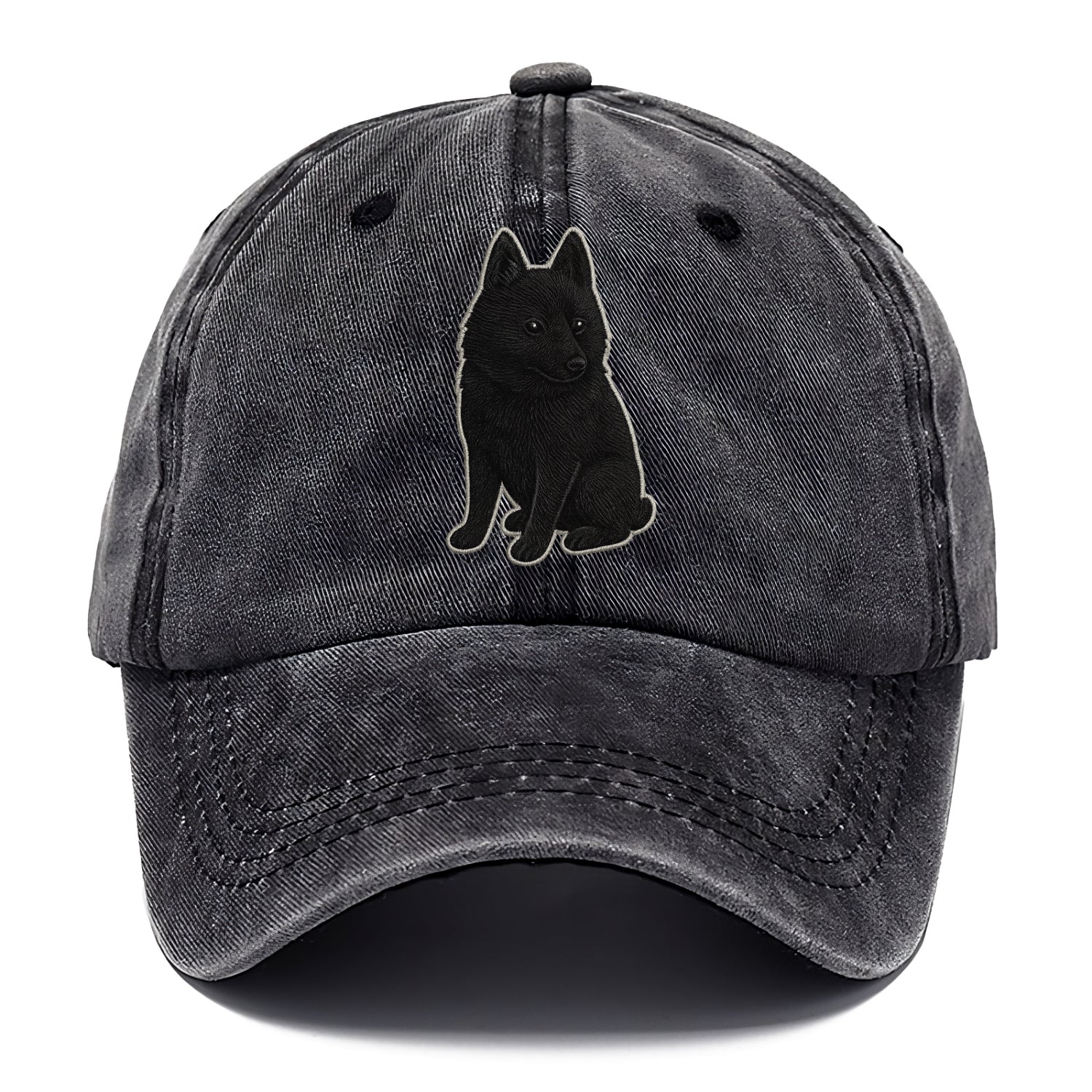 Schipperke - Solid black small embroidered sitting pose - Classic Cap - Graphite