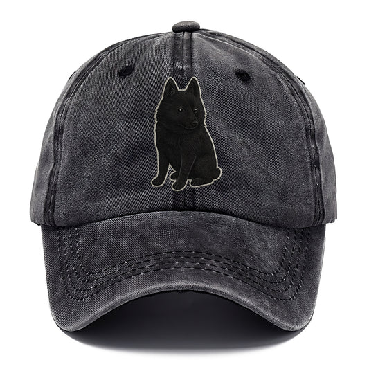Schipperke - Solid black small embroidered sitting pose - Classic Cap - Graphite