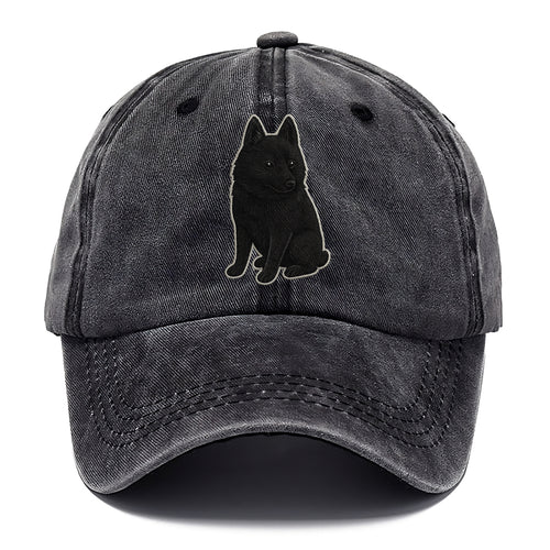Schipperke - Solid black small embroidered sitting pose - Classic Cap