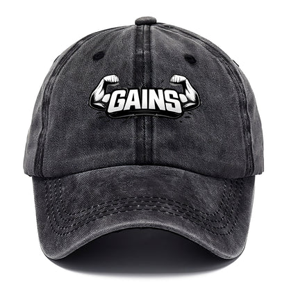 Bold typography design - "GAINS" - muscle growth, progress visible - Classic Cap - Graphite