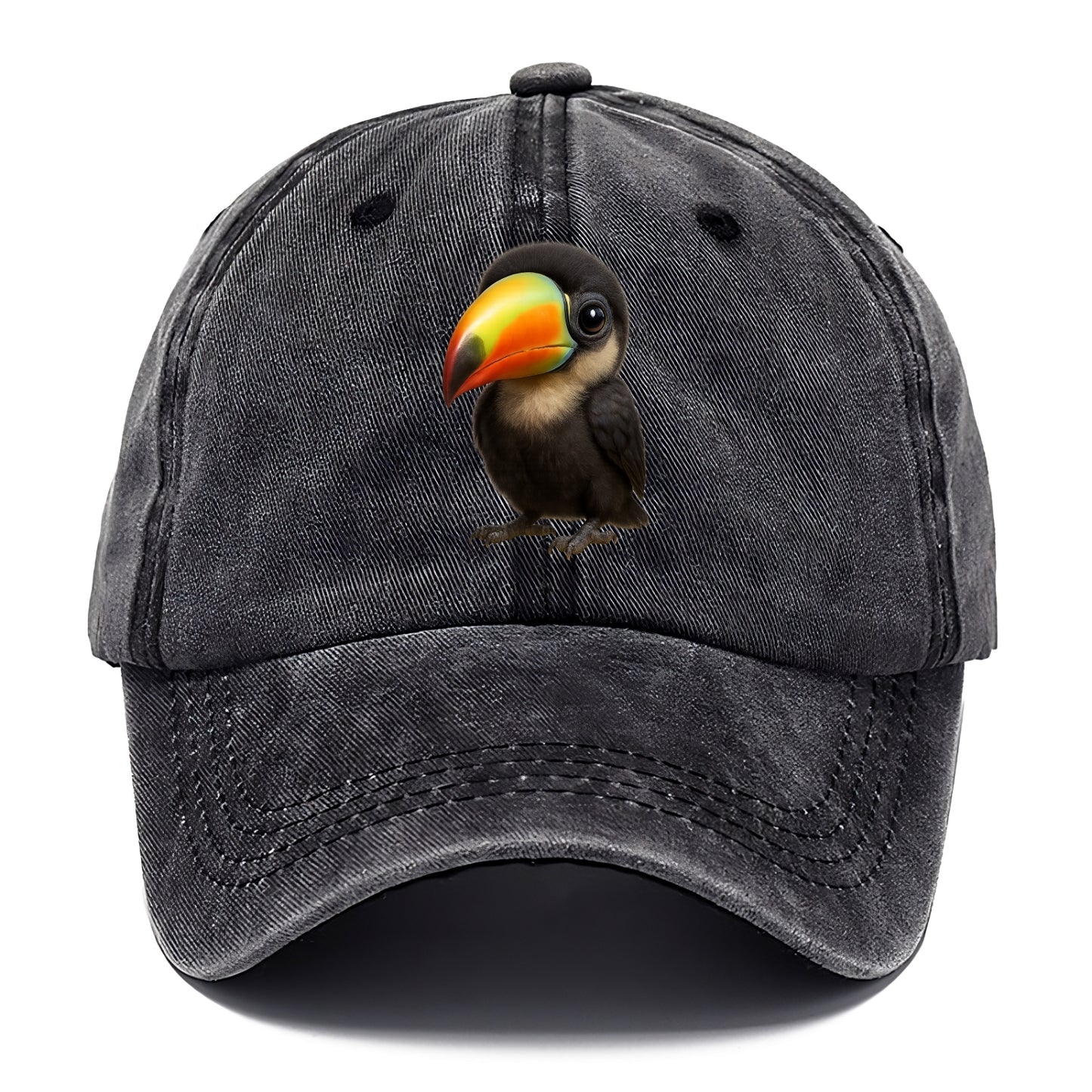 Baby Toucan - oversized colorful beak, black feathers, bright eyes, front-facing, - Classic Cap - Graphite