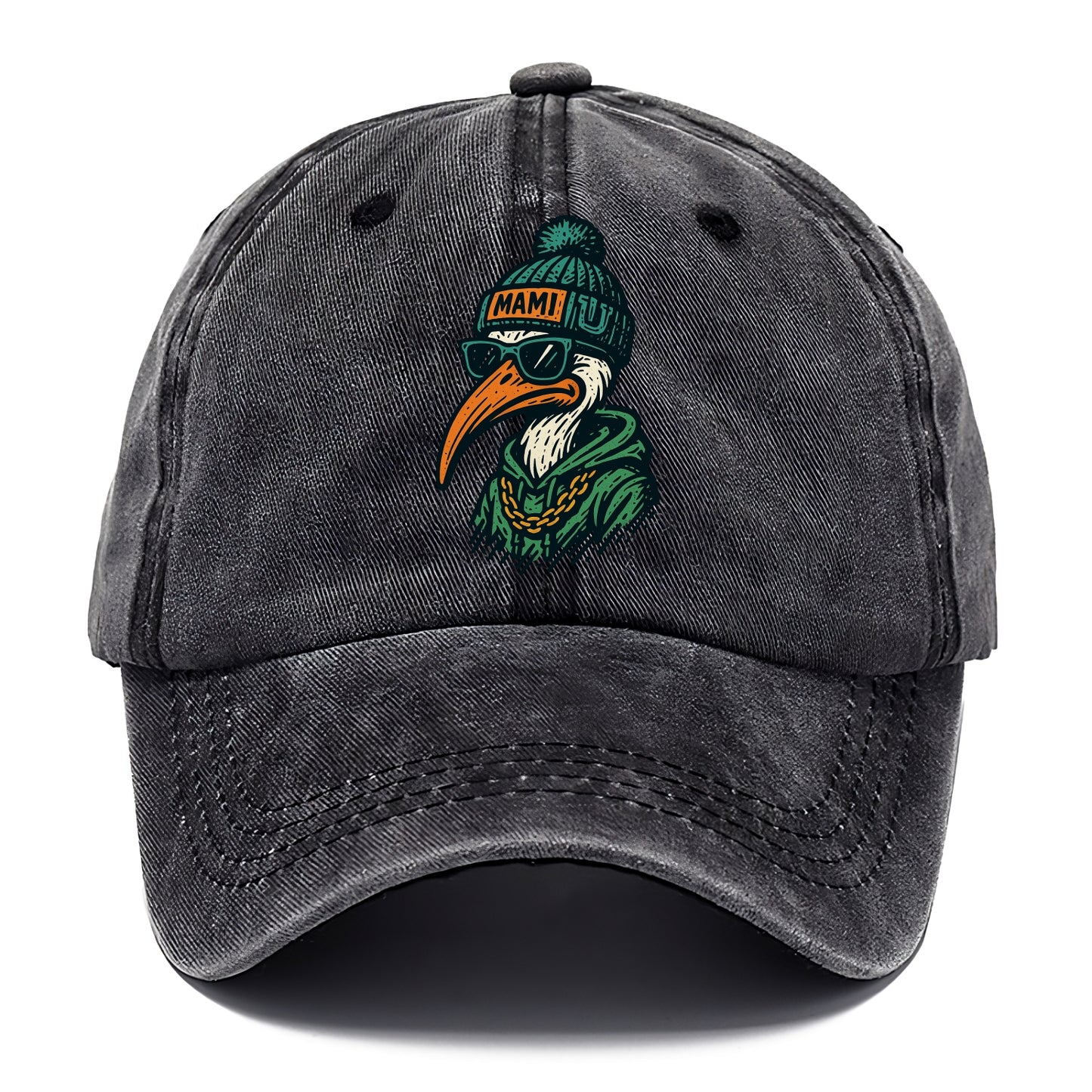 Coral Gables Ibis wearing Miami beanie with U patch - Classic Cap - Graphite