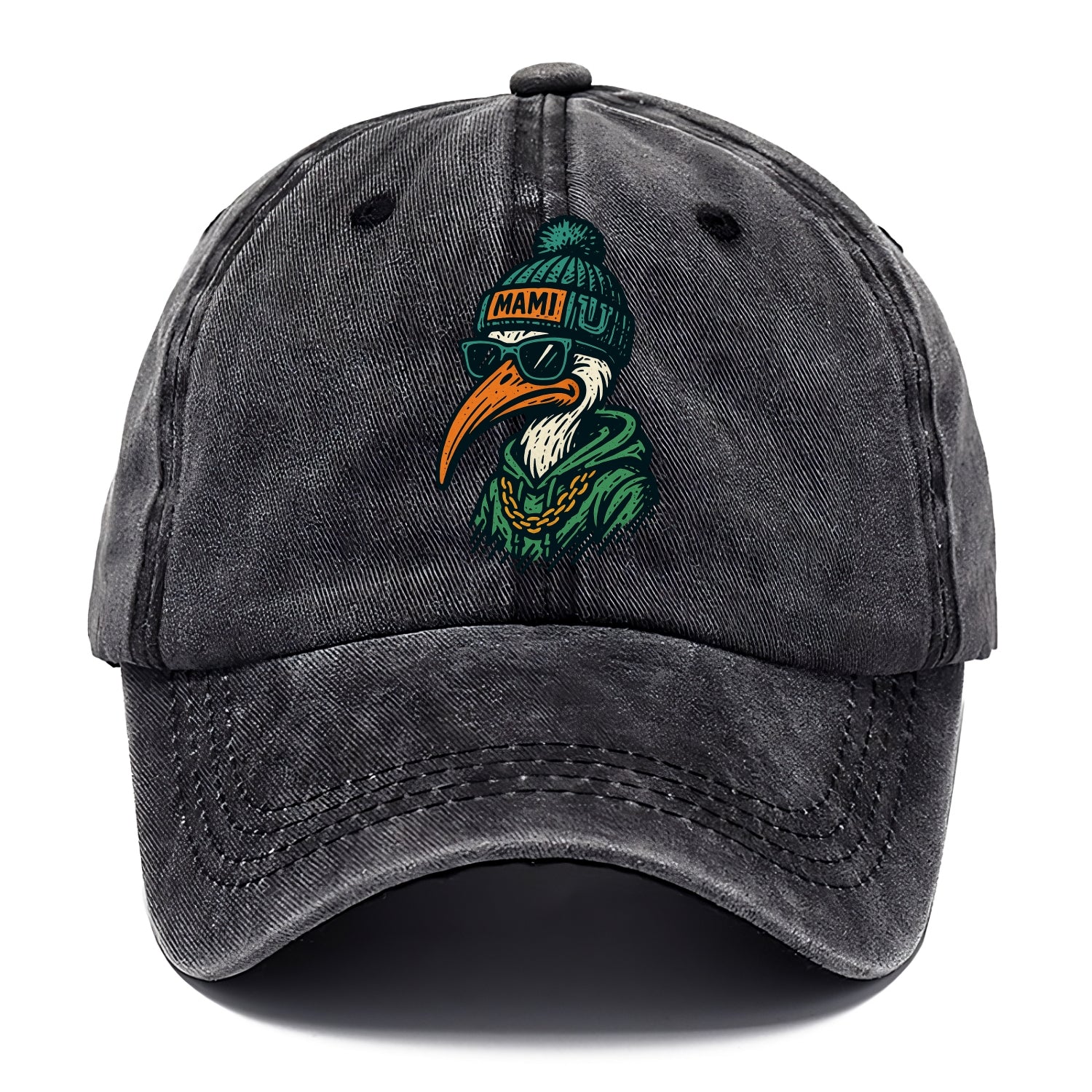 Coral Gables Ibis wearing Miami beanie with U patch - Classic Cap - Graphite