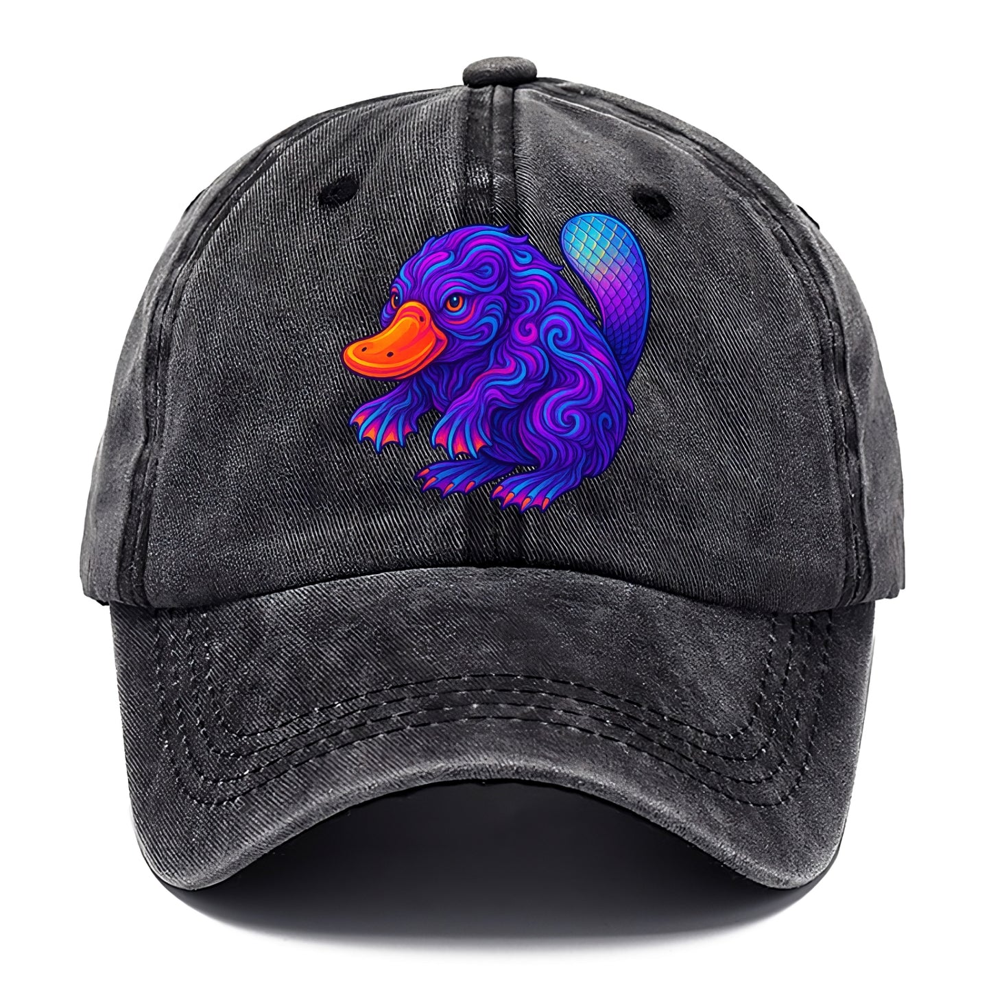 Quirky platypus with bill glowing in neon orange, beaver tail with holographic - Classic Cap - Graphite