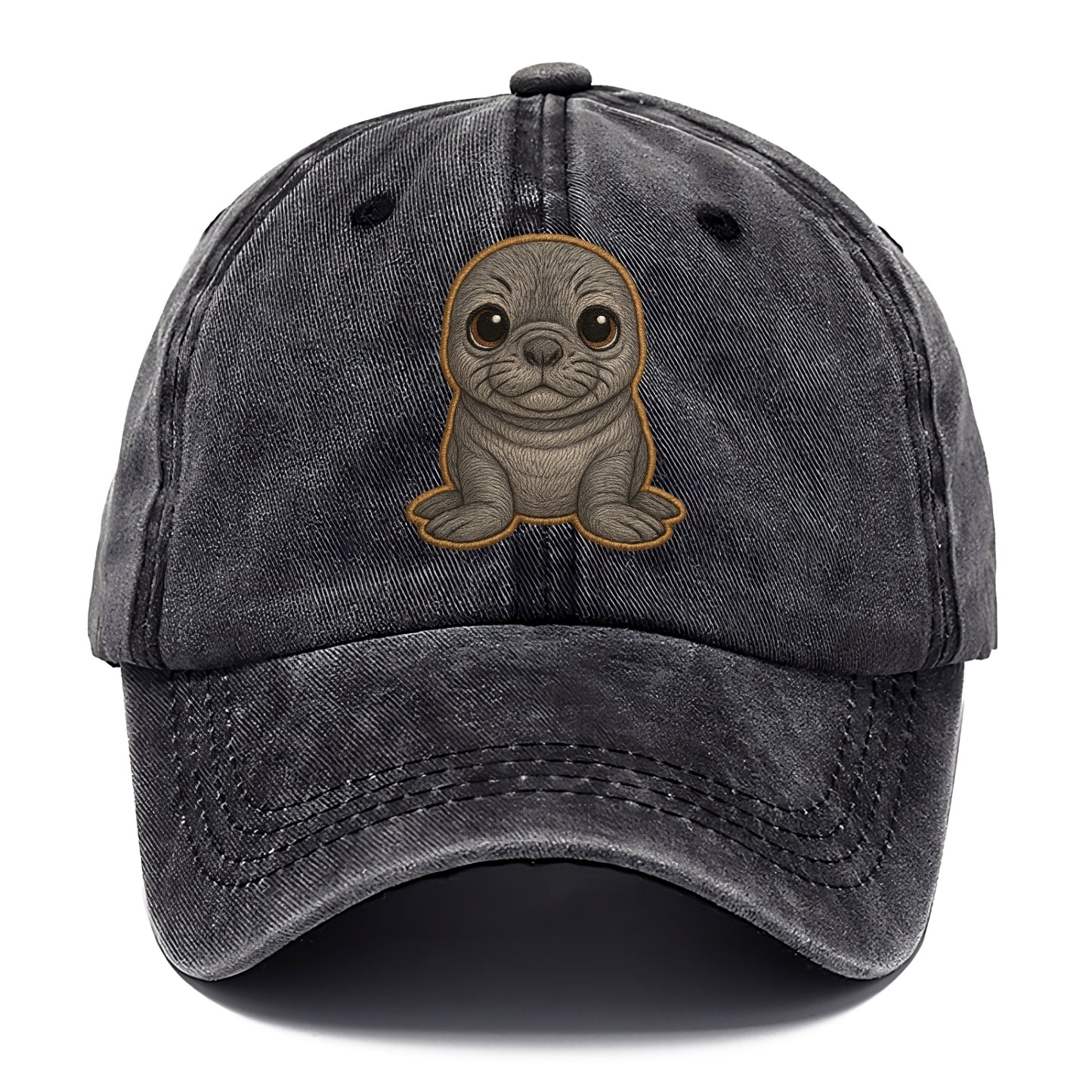 Baby Elephant Seal - gray wrinkly, tiny trunk nose, big dark eyes, front-facing, - Classic Cap - Graphite