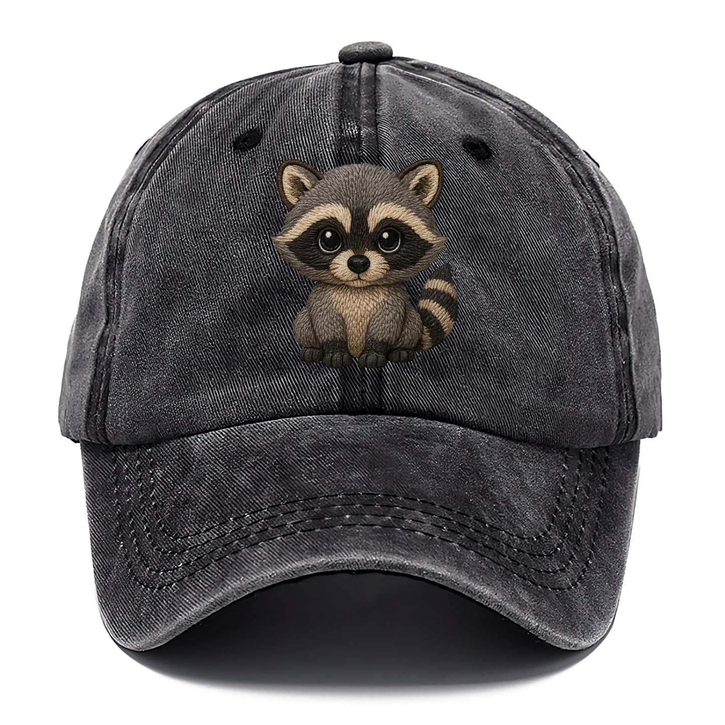 Baby Raccoon - gray fur, black mask, ringed tail, bright curious eyes, front-facing, - Classic Cap - Graphite