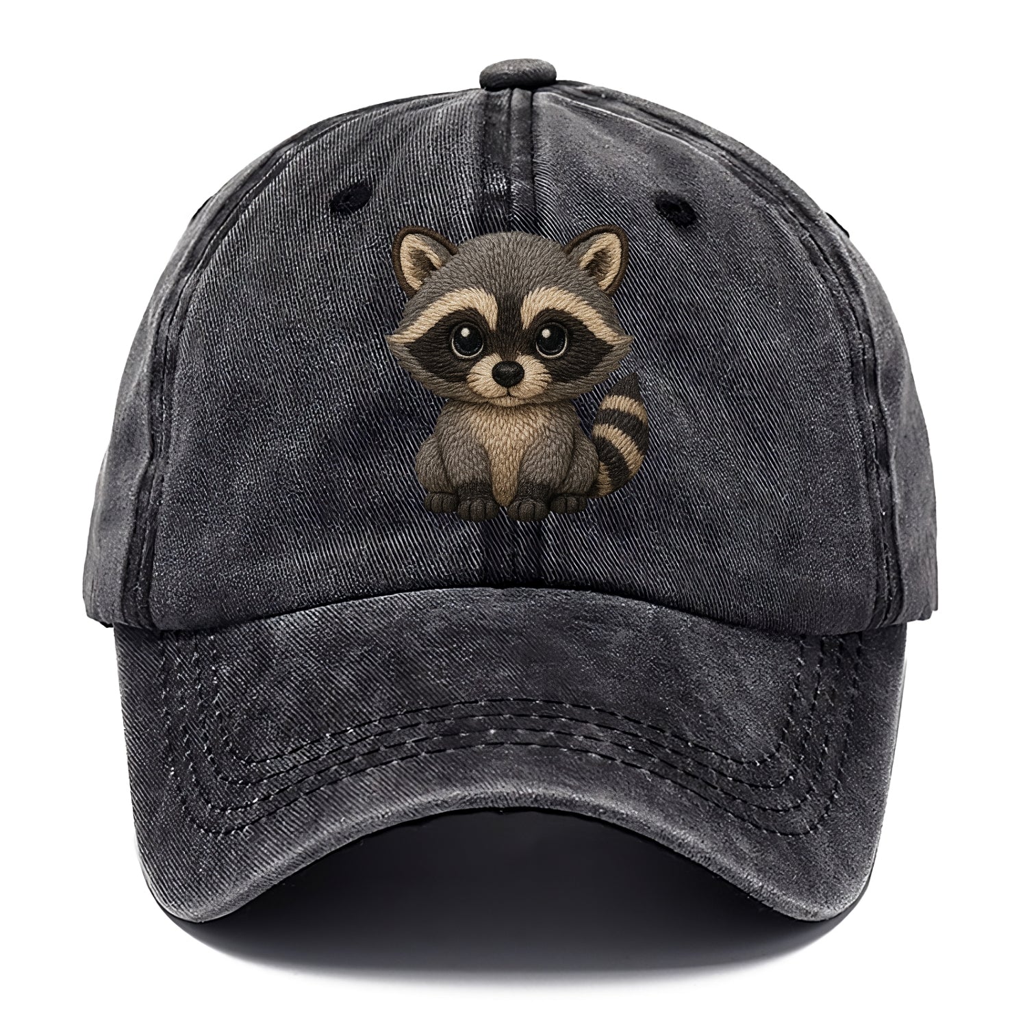 Baby Raccoon - gray fur, black mask, ringed tail, bright curious eyes, front-facing, - Classic Cap - Graphite