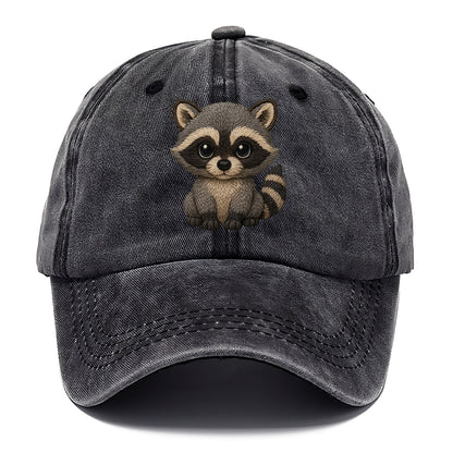 Baby Raccoon - gray fur, black mask, ringed tail, bright curious eyes, front-facing, - Classic Cap - Graphite