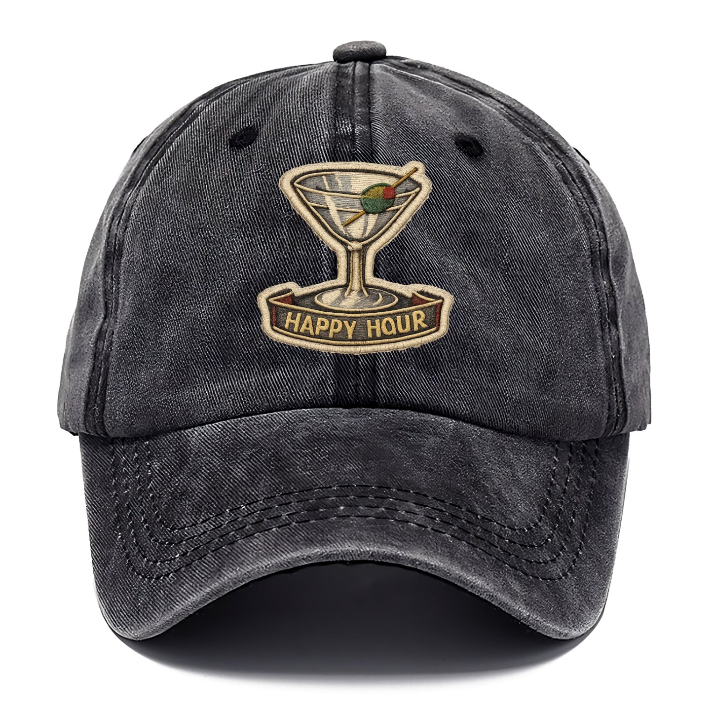 COCKTAIL MARTINI - martini glass with olive in silver and green , happy hour - Classic Cap - Graphite