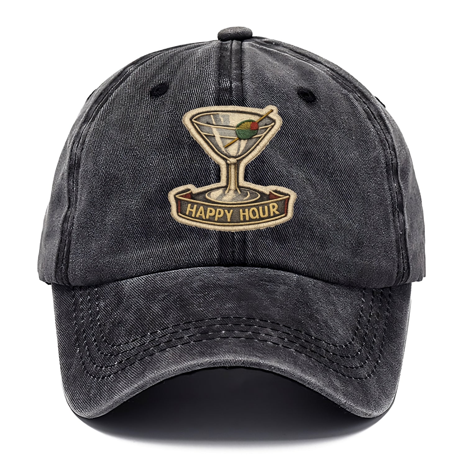 COCKTAIL MARTINI - martini glass with olive in silver and green , happy hour - Classic Cap - Graphite