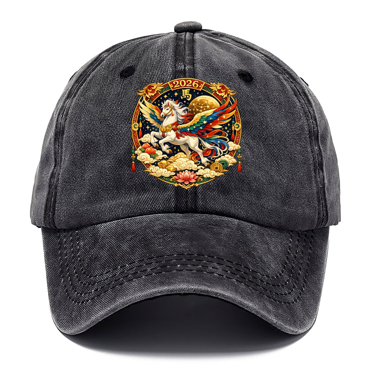 CELESTIAL HORSE | Heavenly horse among clouds and stars | Wings of flowing energy - Classic Cap - Graphite