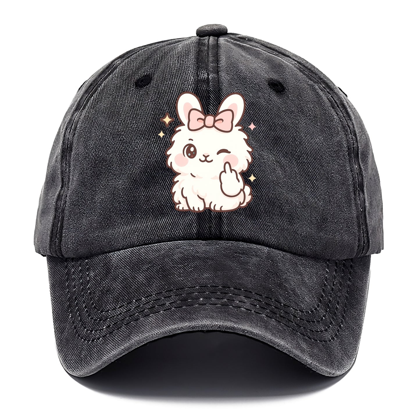 fluffy white angora rabbit with pink bow, one paw delicately flipping off - Classic Cap - Graphite